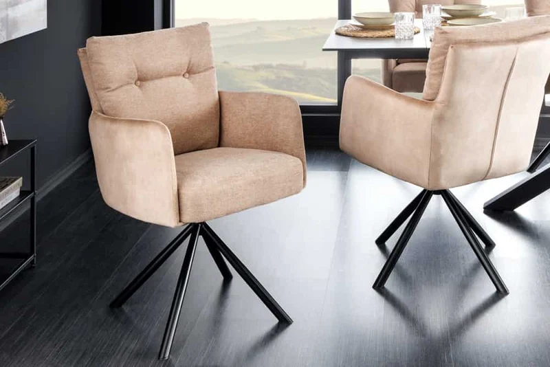 Bequemer Drehstuhl CHARLES II beige Samt Strukturstoff Federkern