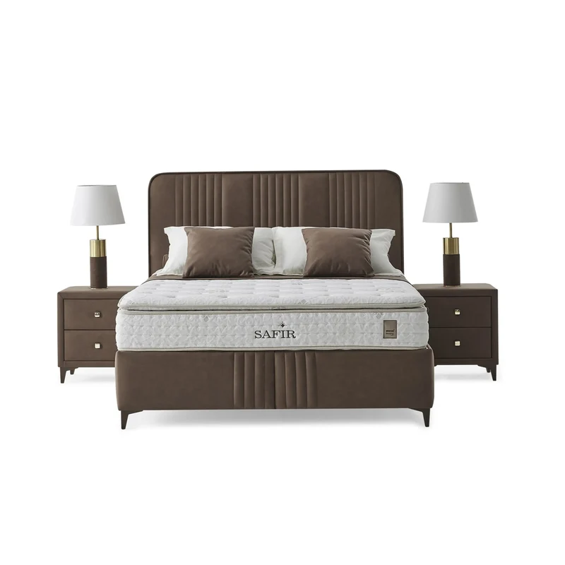 Safir Almina Boxspringbett Set inkl. Matratze – Langlebigkeit und Komfort durch Bonell-Federkern, Baumwolle, Schaumstoff und Thermobond-Fasern für entspannenden Schlaf
