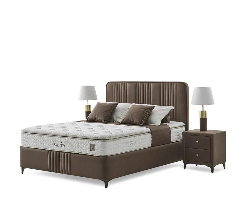Safir Almina Boxspringbett Set inkl. Matratze – Langlebigkeit und Komfort durch Bonell-Federkern, Baumwolle, Schaumstoff und Thermobond-Fasern für entspannenden Schlaf