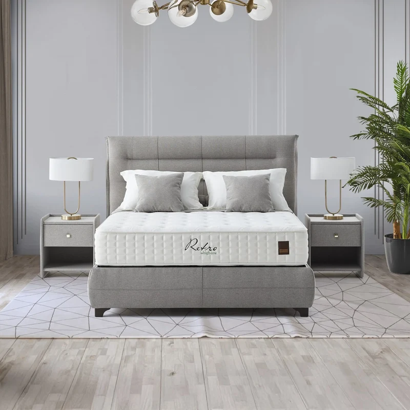 Retro Loda Boxspringbett Set inkl. Matratze – Individuelle Körperunterstützung und ungestörter Schlaf für Paare mit High-Low-Federsystem und Doppelkern-Funktion