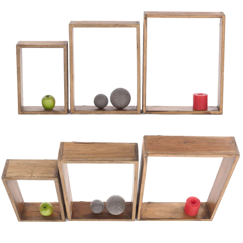 3ER SET DEKO REGALE "CUBEN" | Mahagoni, 3 Größen | Wandregale | Farbe: 01 natur-vintage
