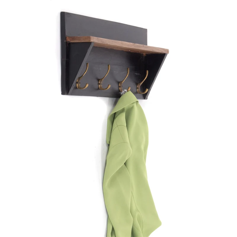 WANDGARDEROBE MIT REGAL "VINTAGE" | 60x26cm (BxH) | Kleiderhaken | Farbe: 10 schwarz - vintage