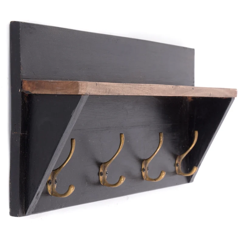 WANDGARDEROBE MIT REGAL "VINTAGE" | 60x26cm (BxH) | Kleiderhaken | Farbe: 10 schwarz - vintage