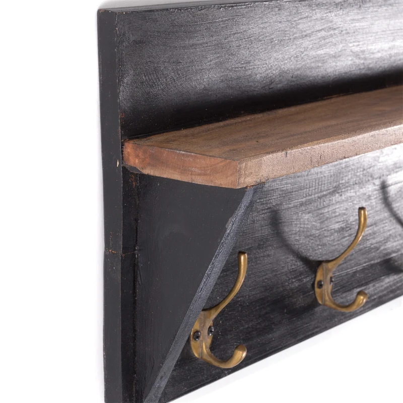 WANDGARDEROBE MIT REGAL "VINTAGE" | 60x26cm (BxH) | Kleiderhaken | Farbe: 10 schwarz - vintage