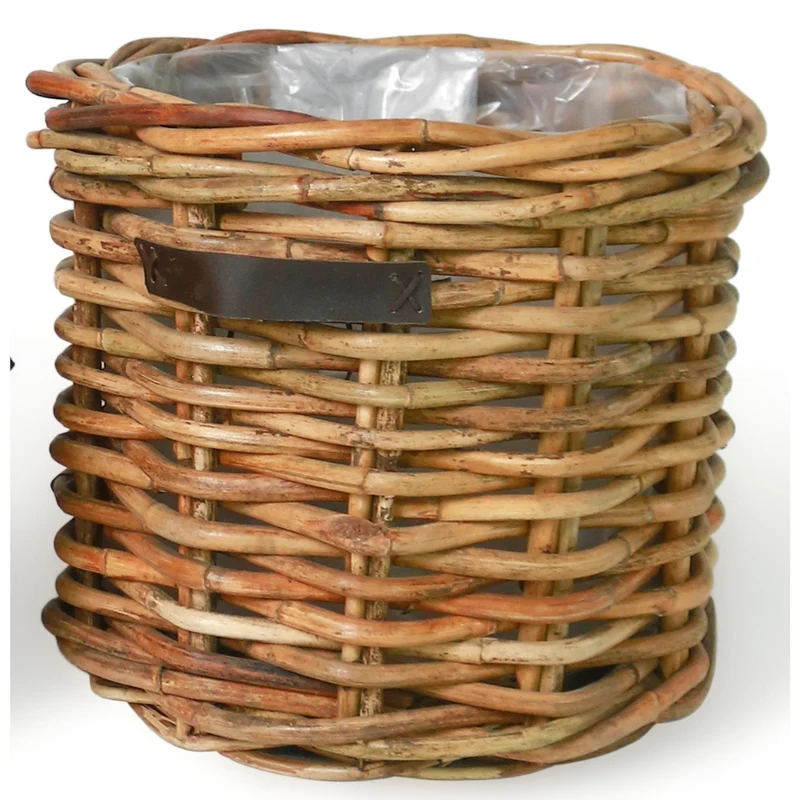 Dickes CL Rattan Pflanzkorb CESTINO natural ca.D50cm Ledergriffe