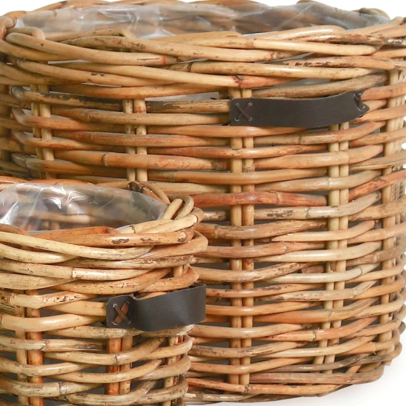 Dickes CL Rattan Pflanzkorb CESTINO natural ca.D65cm Ledergriffe