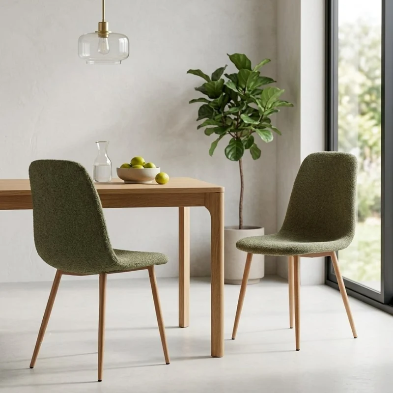 2er Set Esszimmerstuhl MALMÖ dunkelgrün Bouclé Holzlook-Beine