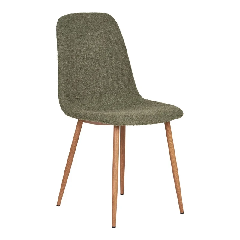 2er Set Esszimmerstuhl MALMÖ dunkelgrün Bouclé Holzlook-Beine