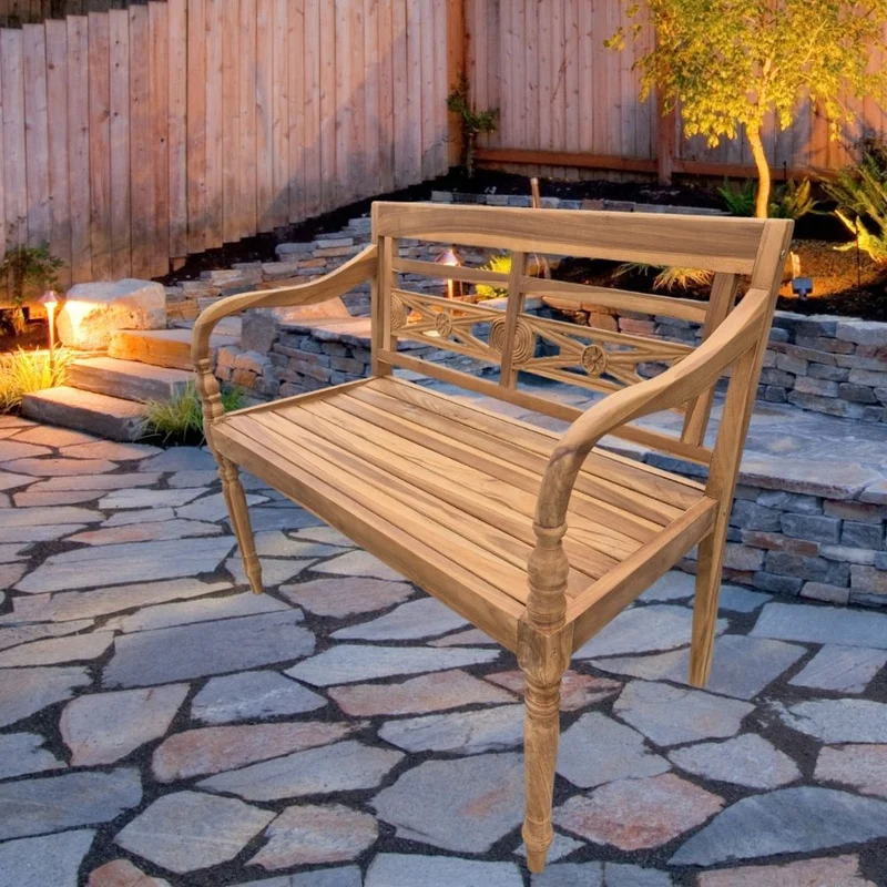 Massive Teakholz Sitzbank CHRISTOS 100cm natur Outdoor Gartenbank