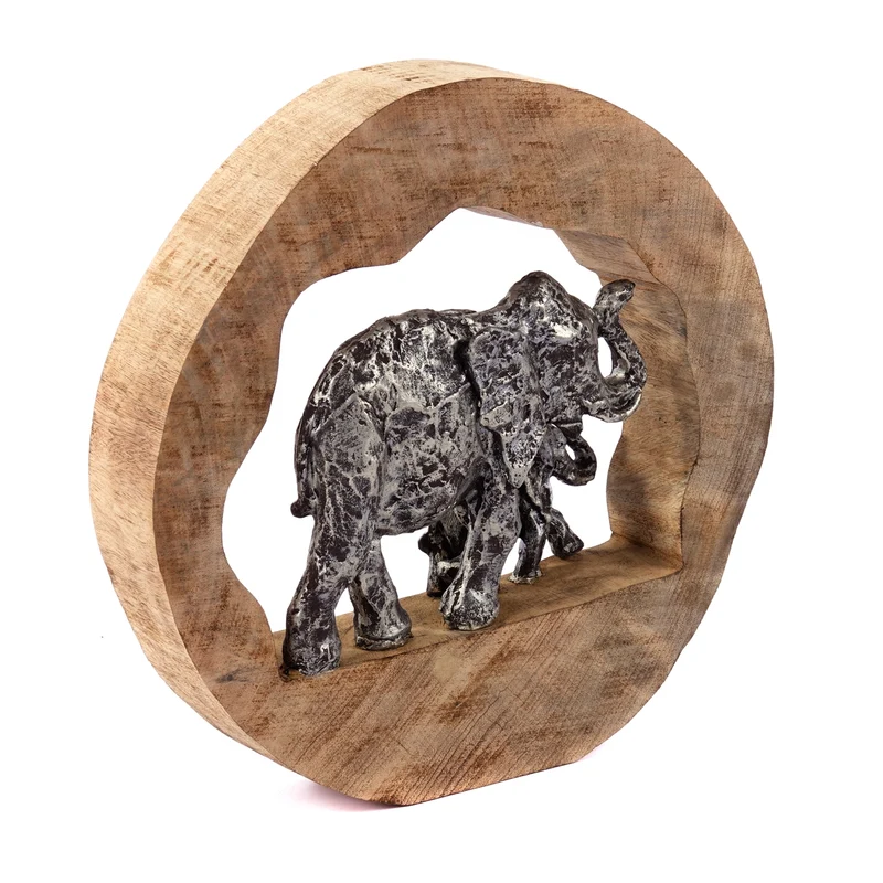 SKULPTUR "LOG ELEPHANTS" | 37cm, Mangoholz | Elefanten Deko Aufsteller