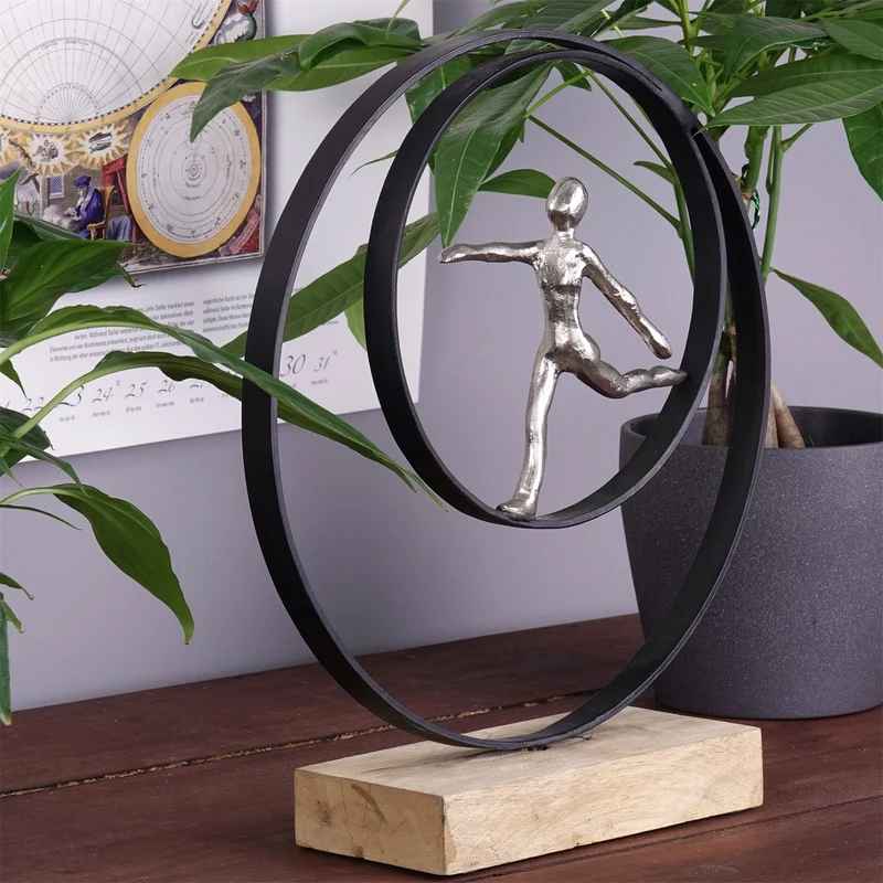 SKULPTUR "MOVE" | Metall, Mangoholz | Deko Aufsteller laufende Person