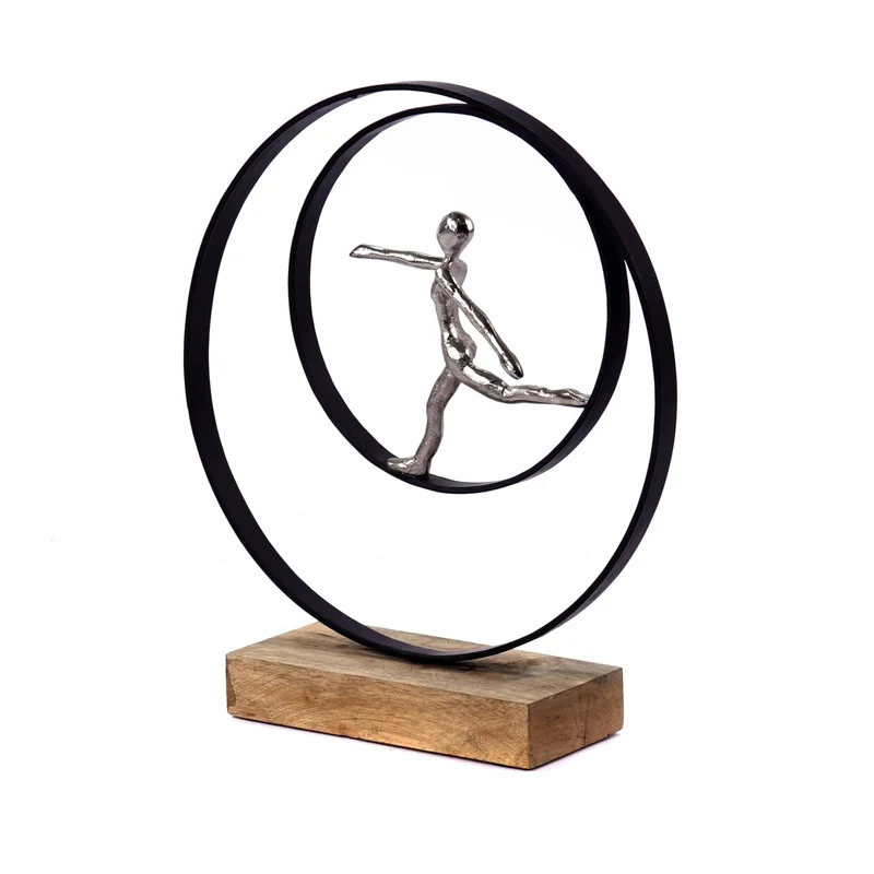 SKULPTUR "MOVE" | Metall, Mangoholz | Deko Aufsteller laufende Person