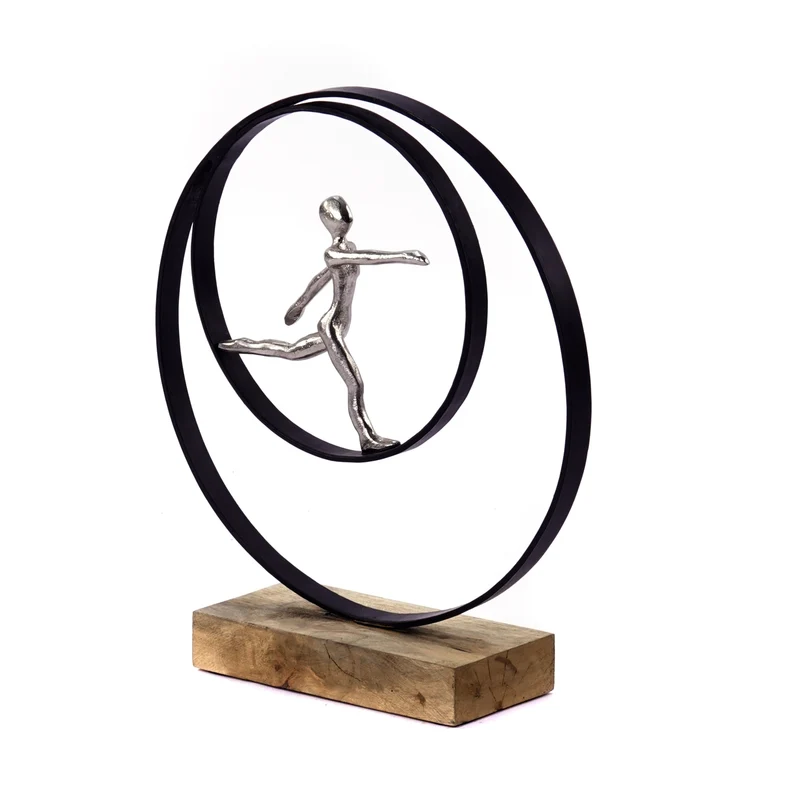 SKULPTUR "MOVE" | Metall, Mangoholz | Deko Aufsteller laufende Person