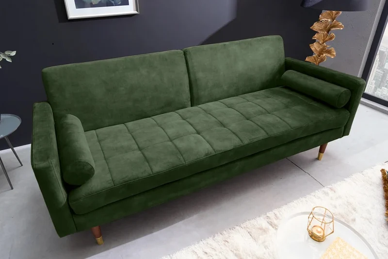 Elegantes Schlafsofa DIVANO 196cm grün Mikrovelours 3-Sitzer