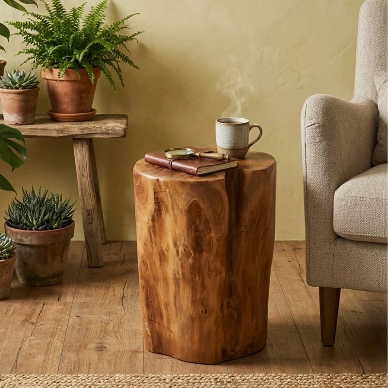 Teak Beistelltisch Hocker HEAVY STOOL rund 40cm Handmade massiv