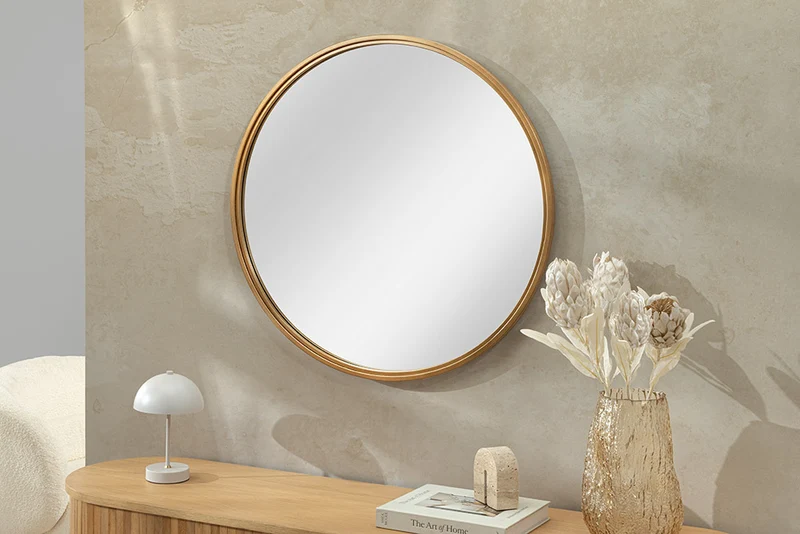 Runder Wandspiegel RETRATO 80cm gold Metallrahmen Frisierspiegel
