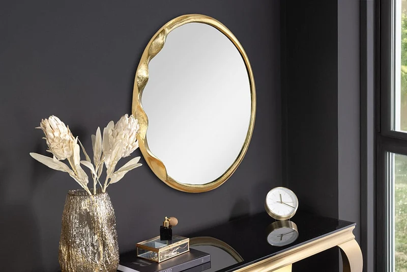 Design Wandspiegel BARATO 55cm rund gold Metall Handarbeit