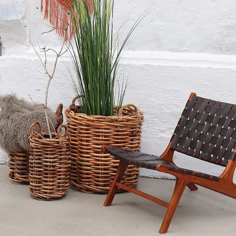 Dickes CL Rattan Korb CESTINO natural D45cm Griffe Pflanzkorb