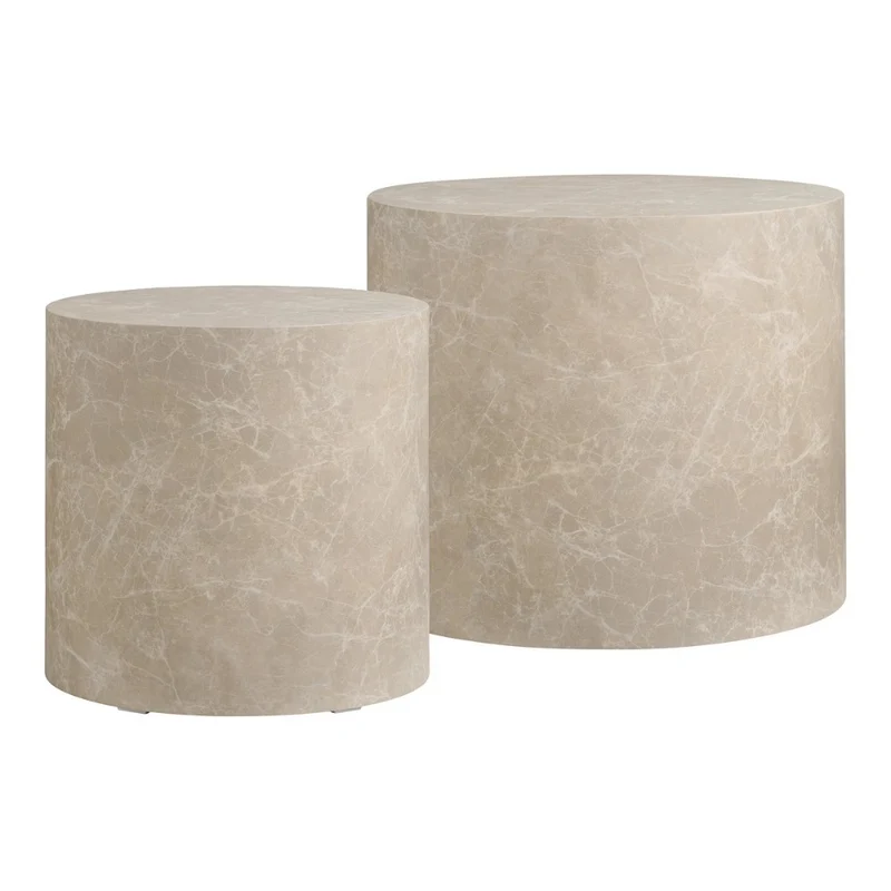 2er Couchtisch-Set POSTATO 50cm rund Design Marmor-Look creme beige