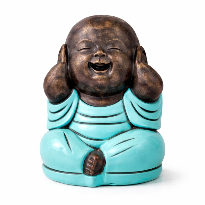 3er Set SHAOLIN Figuren türkis aus Zement Buddha