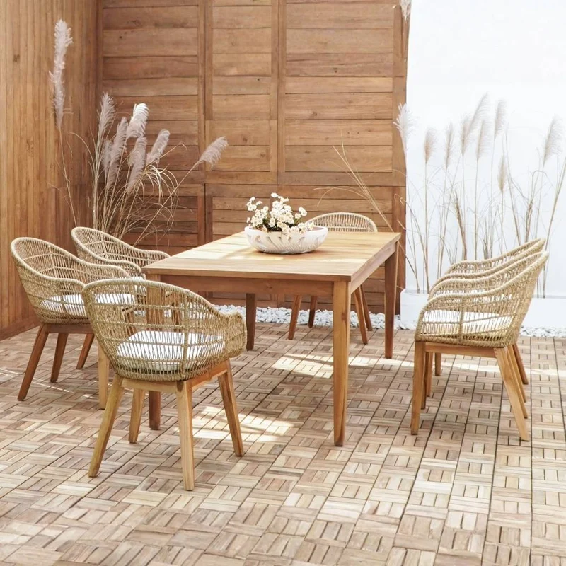 2er Set PREMA Outdoor Stühle recycelt Teak-Aluminium-Synthetic-Rattan
