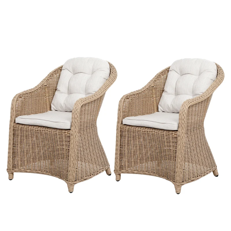 2er Set Sessel BELLA rundes Polyrattan Natural Gartenstuhl