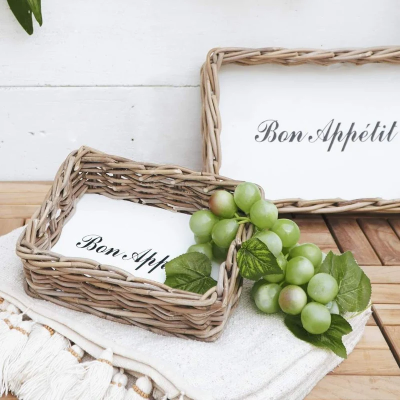 Landhaus-Tablett BON APPETIT 21x27cm Kubu Grey Rattan Handarbeit