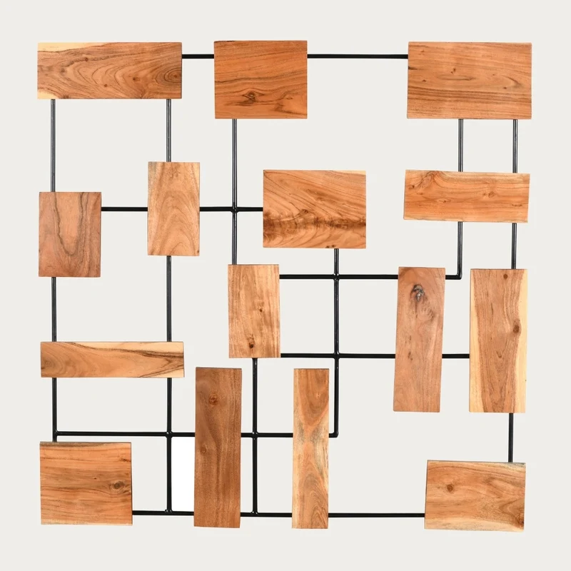 Wand-Deko-Objekt PARETO 100x100cm Unikat Akazienholz Wandbild