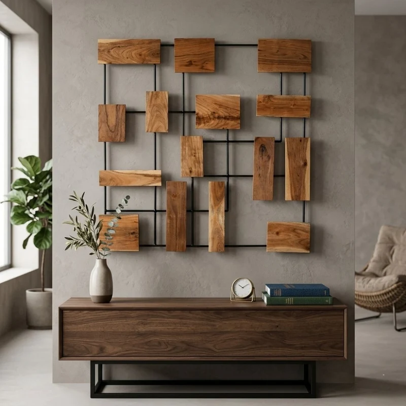 Wand-Deko-Objekt PARETO 100x100cm Unikat Akazienholz Wandbild