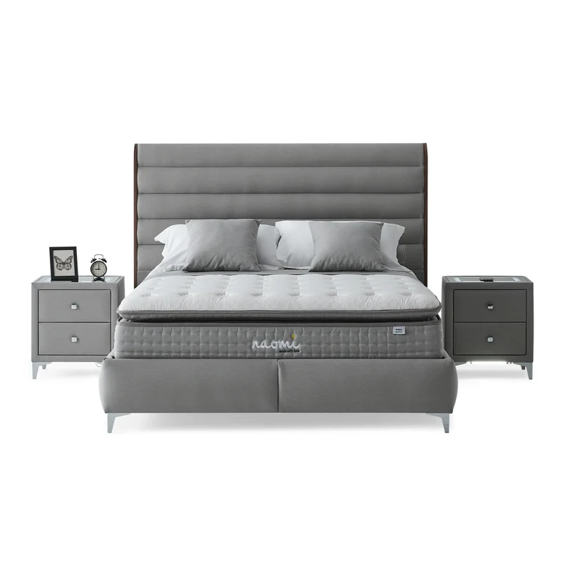 Naomi Kanvas Boxspringbett Set inkl. Matratze – 1600 Federn, Doppelkern-Technologie, Antibakterieller Viscon-Stoff & Keten-Seitenwände für Optimale Unterstützung und Hygienisches Schlafklima
