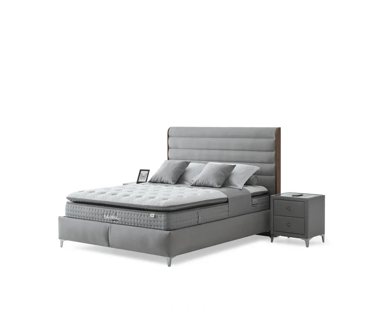 Naomi Kanvas Boxspringbett Set inkl. Matratze – 1600 Federn, Doppelkern-Technologie, Antibakterieller Viscon-Stoff & Keten-Seitenwände für Optimale Unterstützung und Hygienisches Schlafklima