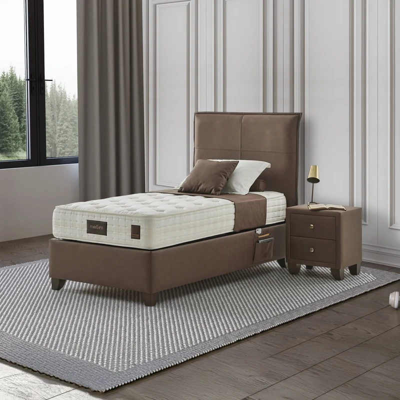 Madlen Odine Boxspringbett Set inkl. Matratze – 5-Zonen-Taschenfederkern, Viscon-Stoff & Kußtief-Schaum für Ergonomische Unterstützung und Ruhigen Schlaf