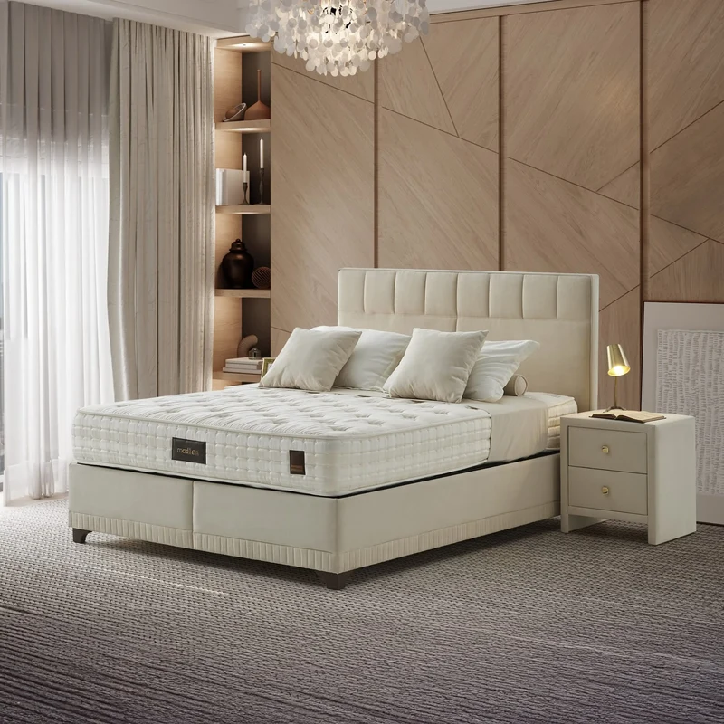 Madlen Delta Boxspringbett Set inkl. Matratze – 5-Zonen-Taschenfederkern, Viscon-Stoff & Kußtief-Schaum für Optimale Unterstützung und Ruhigen Schlaf