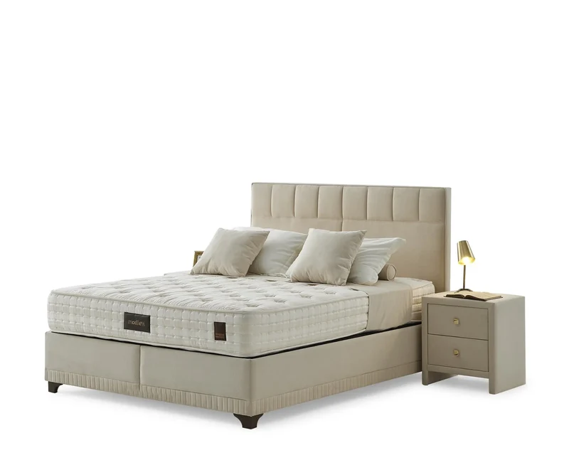 Madlen Delta Boxspringbett Set inkl. Matratze – 5-Zonen-Taschenfederkern, Viscon-Stoff & Kußtief-Schaum für Optimale Unterstützung und Ruhigen Schlaf