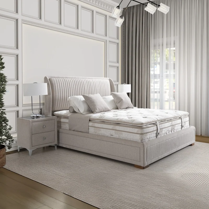 Luna Mokka Set – Boxspringbett mit Matratze, 5-Zonen-Paketfederkern, Mikrofedern für Druckentlastung & Doppelkern-Technologie für Ununterbrochenen Schlafkomfort