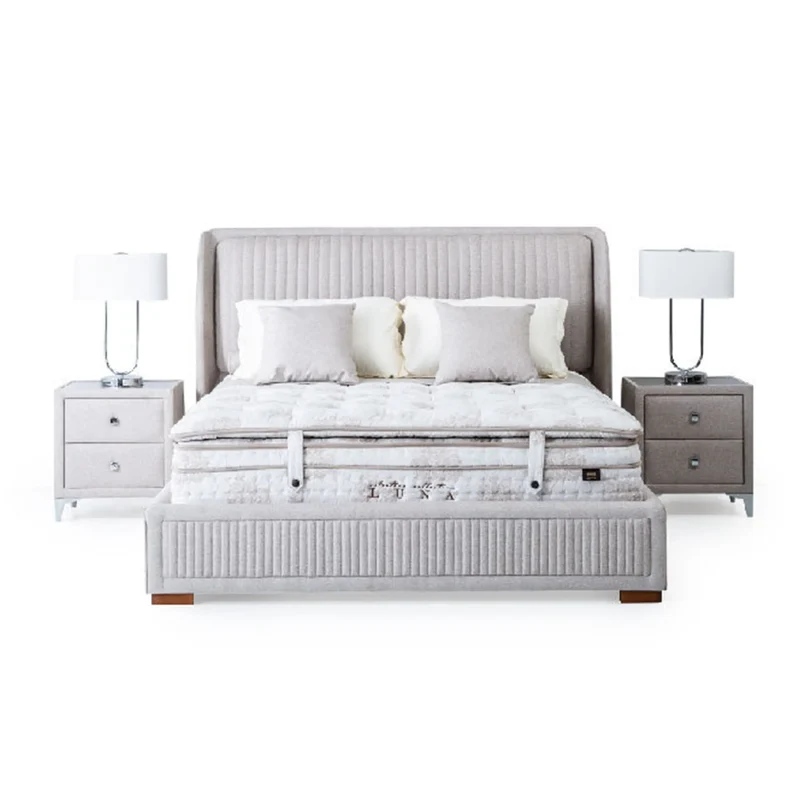 Luna Mokka Set – Boxspringbett mit Matratze, 5-Zonen-Paketfederkern, Mikrofedern für Druckentlastung & Doppelkern-Technologie für Ununterbrochenen Schlafkomfort