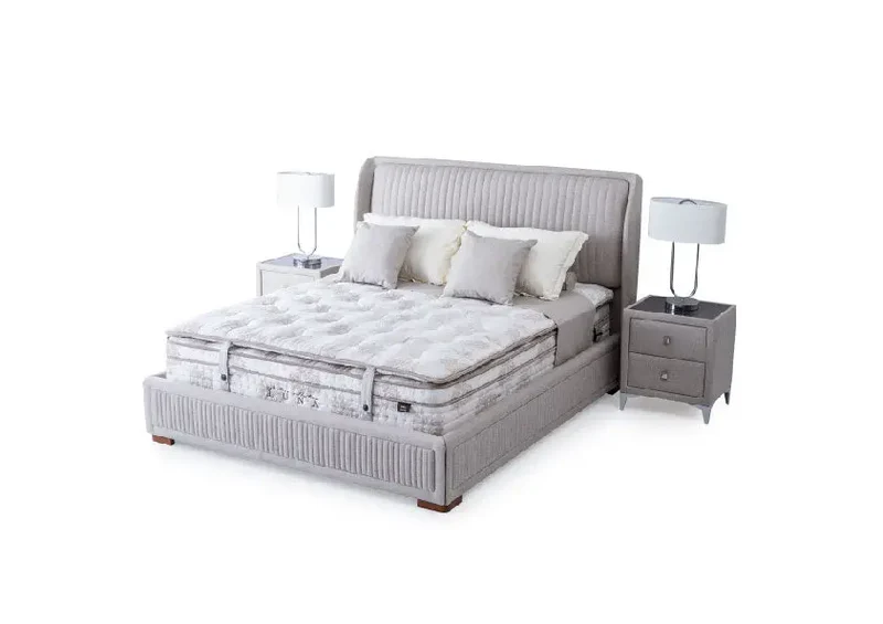 Luna Mokka Set – Boxspringbett mit Matratze, 5-Zonen-Paketfederkern, Mikrofedern für Druckentlastung & Doppelkern-Technologie für Ununterbrochenen Schlafkomfort