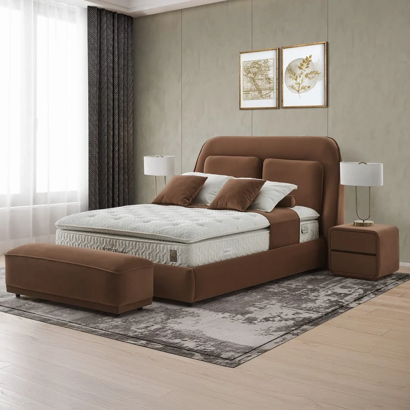 Kingmaster Venedik Boxspringbett Set inkl. Matratze – 1600 Double Pocket Federn, Weicher Plüschstoff & Doppelkern für Luxuriösen Schlafkomfort