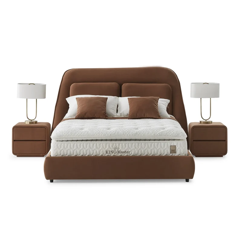 Kingmaster Venedik Boxspringbett Set inkl. Matratze – 1600 Double Pocket Federn, Weicher Plüschstoff & Doppelkern für Luxuriösen Schlafkomfort