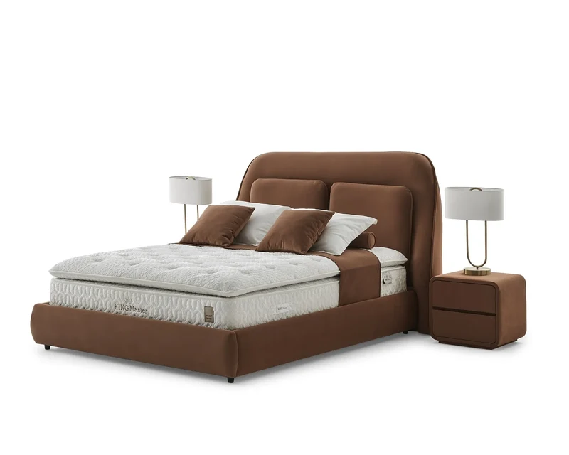 Kingmaster Venedik Boxspringbett Set inkl. Matratze – 1600 Double Pocket Federn, Weicher Plüschstoff & Doppelkern für Luxuriösen Schlafkomfort