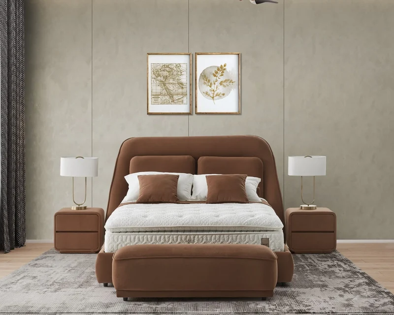 Kingmaster Venedik Boxspringbett Set inkl. Matratze – 1600 Double Pocket Federn, Weicher Plüschstoff & Doppelkern für Luxuriösen Schlafkomfort