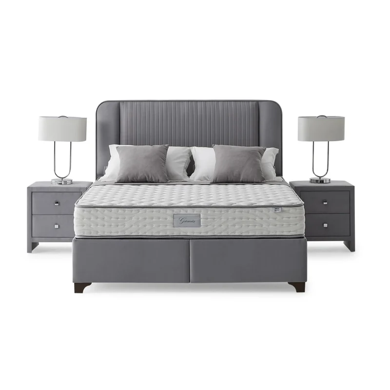 Silber Meridian Boxspringbett Set inkl. Matratze – Bonell-Federkern für Maximale Hygiene, Komfort & Langlebigkeit