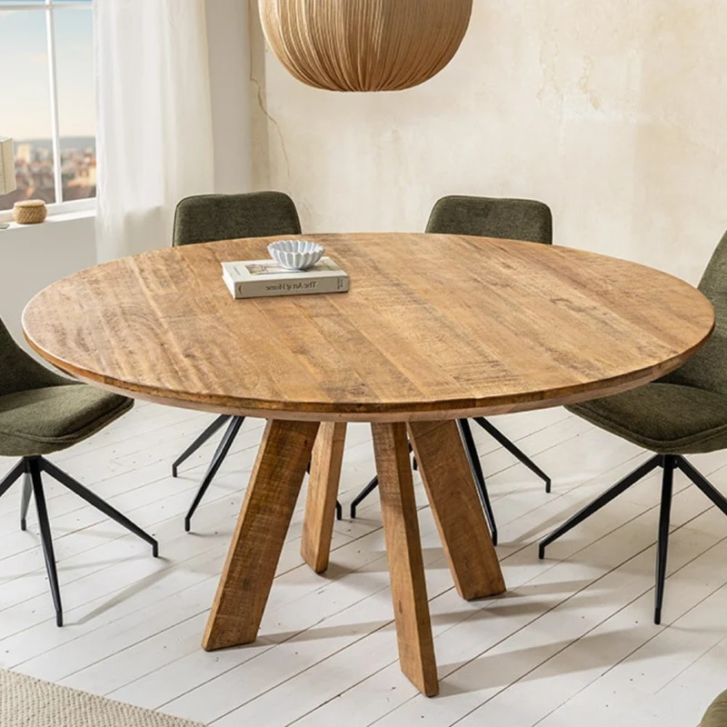 Runder Massivholz Esstisch GALAXY 140cm rund Mangoholz braun
