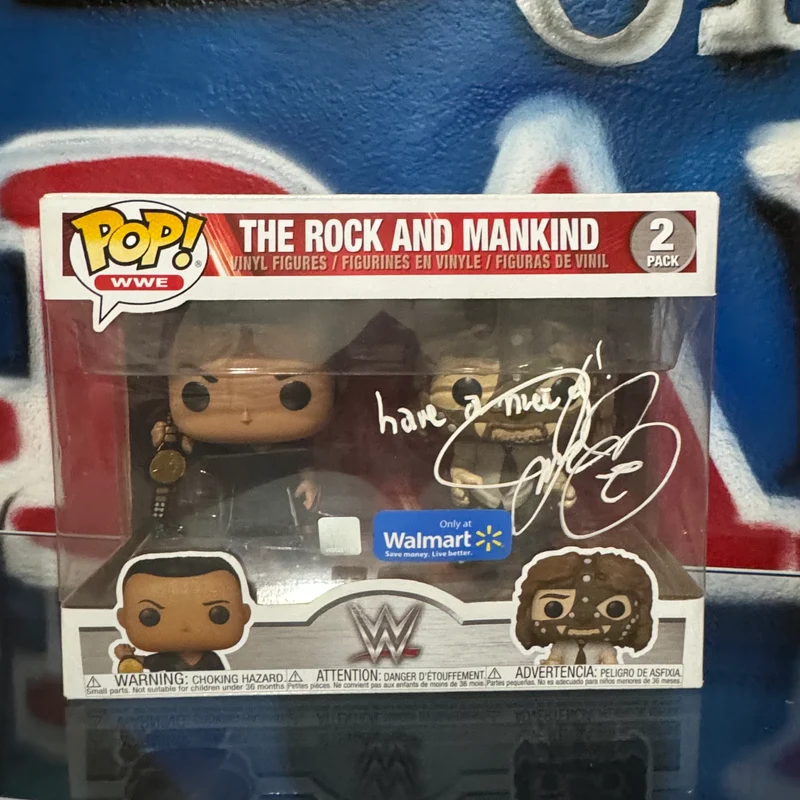 Autographed The Rock and Mankind Funko POP Set
