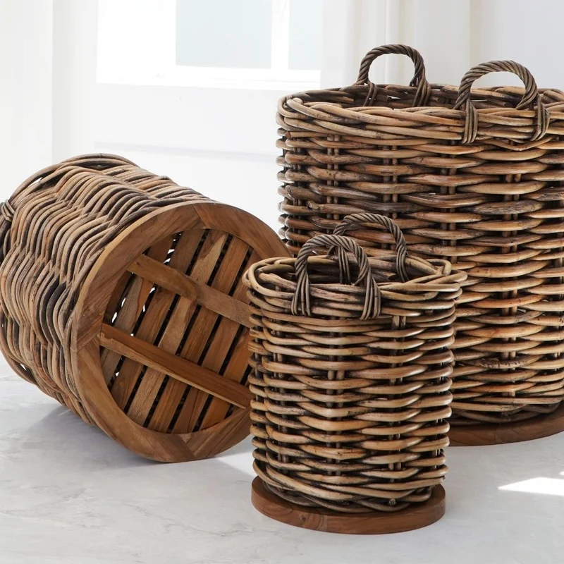 Dickes CL Rattan Korb CESTINO braun ca.D40cm Teakbodenplatte
