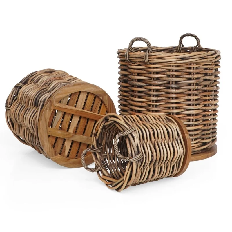 Dickes CL Rattan Korb CESTINO braun ca.D40cm Teakbodenplatte