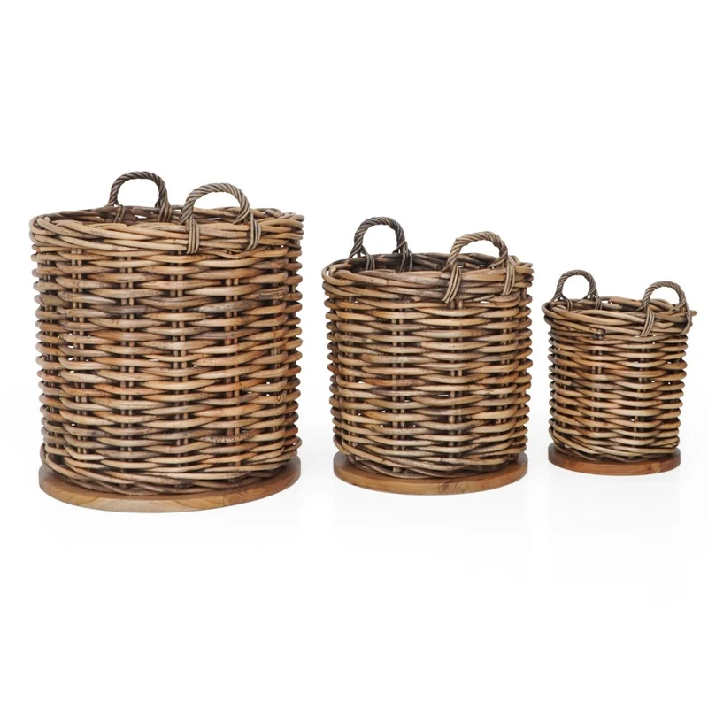 Dickes CL Rattan Korb CESTINO braun ca.D55cm Teakbodenplatte