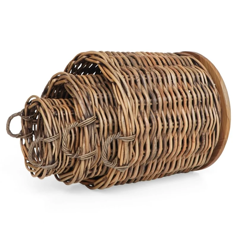 Dickes CL Rattan Korb CESTINO braun ca.D55cm Teakbodenplatte