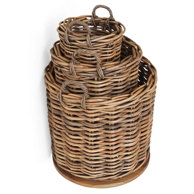 Dickes CL Rattan Korb CESTINO braun ca.H80cm Teakbodenplatte