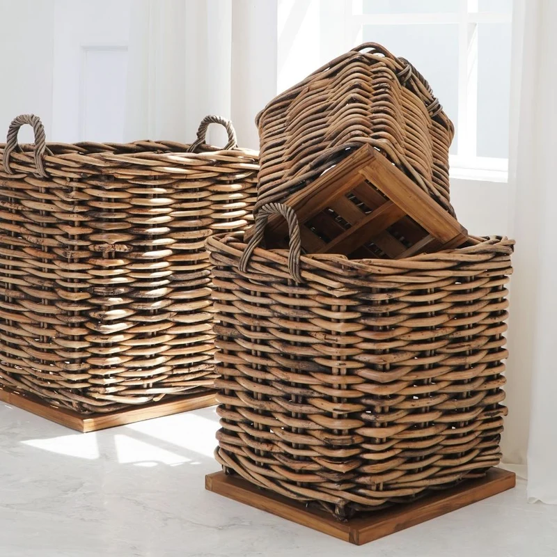 Dickes CL Rattan Korb CESTINO braun ca.50cm Teakbodenplatte